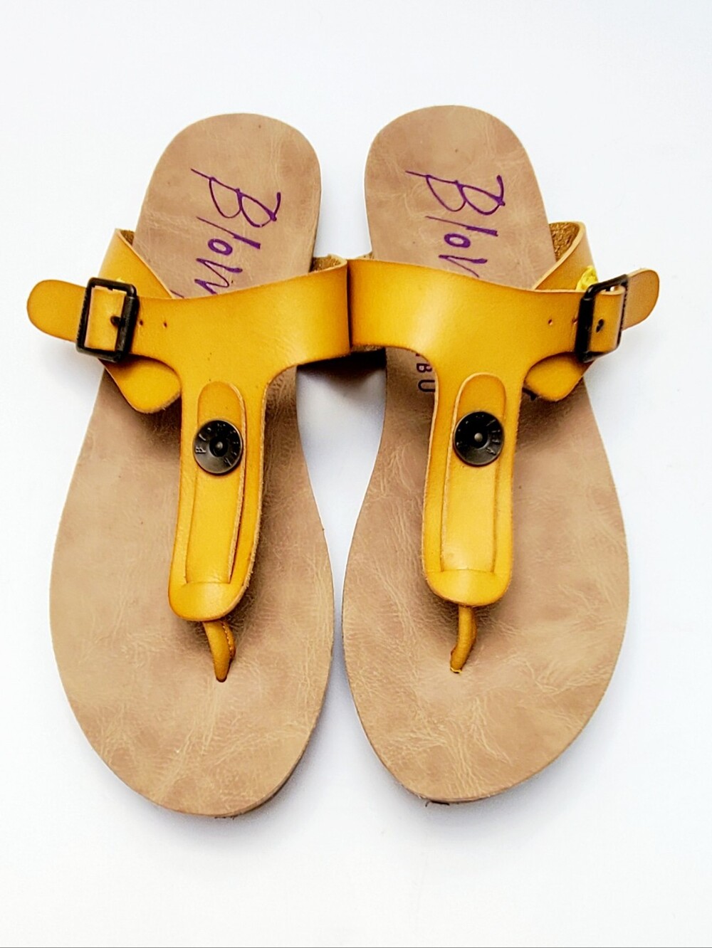 Blowfish Malibu Yellow Mustard Leather Toe-Post Sandals - Casual Comfort Size 9